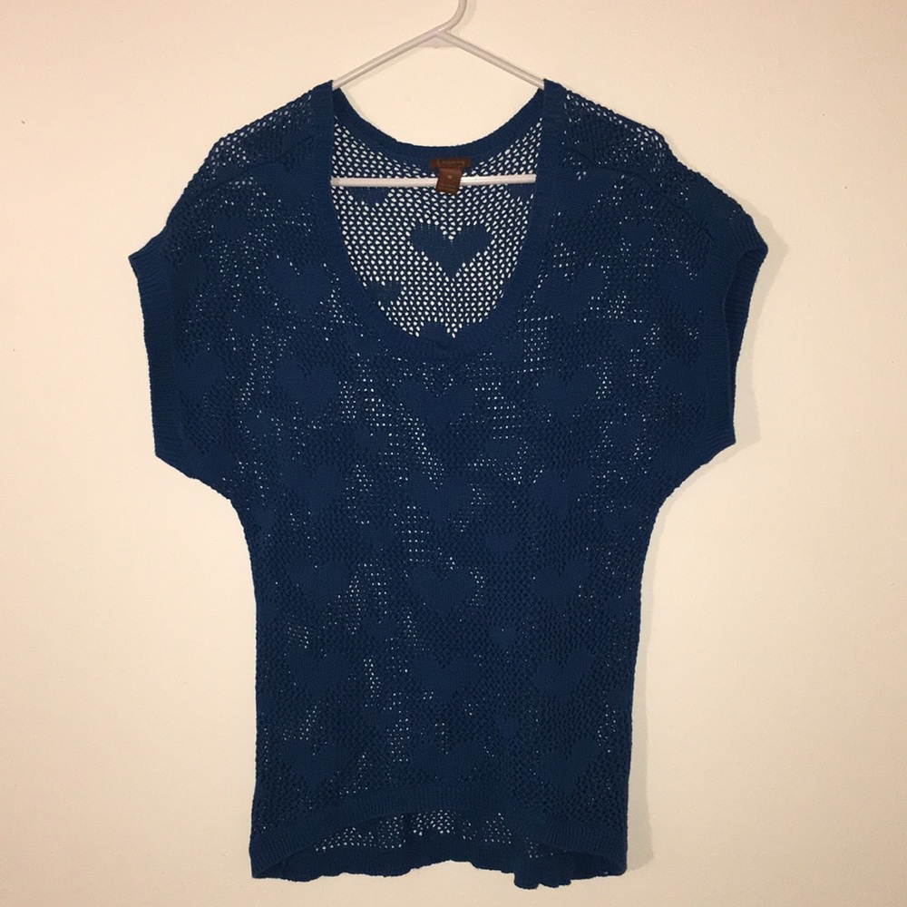 Copper Key Blue Knit Top with Heart Detail